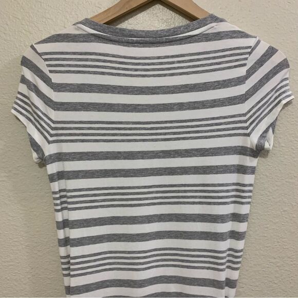 ATHLETA TOPANGA DRESS WOMEN XXS WHITE GRAY STRIP V-NECK SIDE RUCHING MINI. - Picture 7 of 15